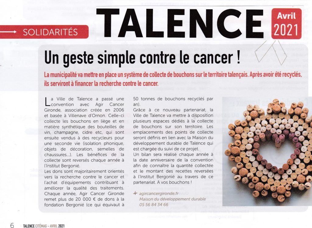 Nouveau partenariat avec la commune de Talence - Agir Cancer Gironde